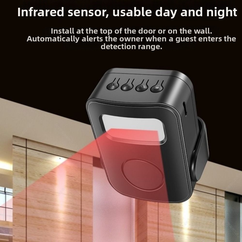Wireless Door Sensor - เซ็นเซอร์อินฟราเรดอัจฉริยะสำหรับกริ่งประตูต้อนรับ ตรวจจับการเคลื่อนไหวด้วย PIR ไร้สาย พร้อมฟังก์ชันบันทึกเสียงและแจ้งเตือน