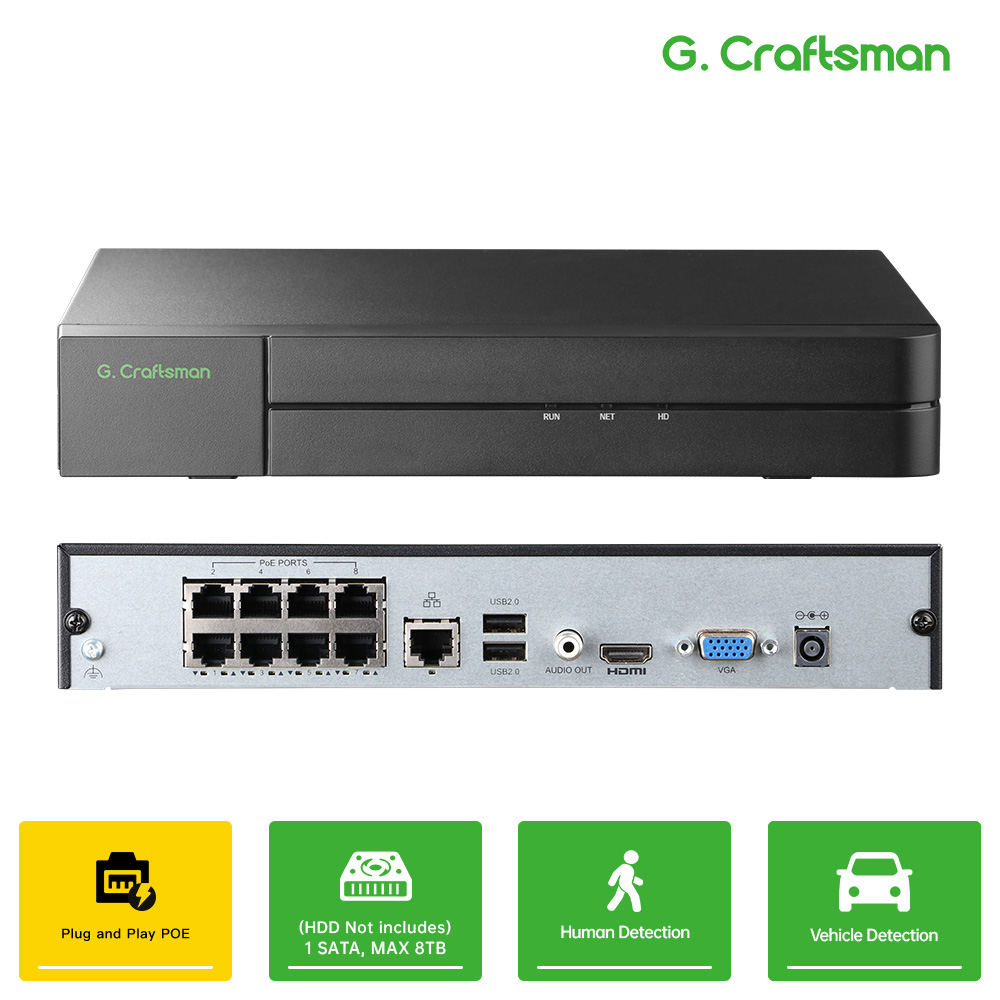 Smart Home Microsoft - C-U,8CH POE เครื่องบันทึกวิดีโอเครือข่าย 4K ระบบรักษาความปลอดภัยภายในบ้าน NVR