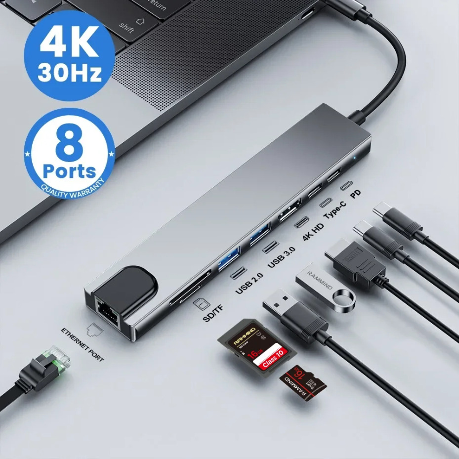 Smart Home Hub 2 - 8IN1/2 ด็อกกิ้งสเตชัน Type-C แบบ 8-in-1 พร้อมพอร์ต
